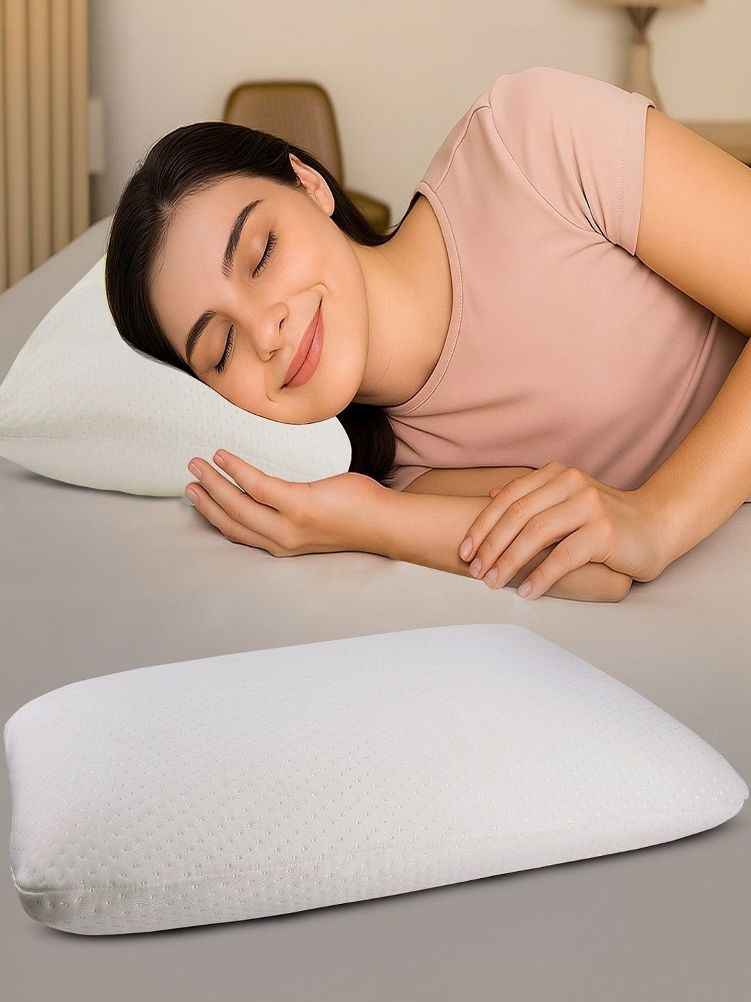 GADDA CO White Memory Foam Filled Cotton Breathable Pillow-image-46