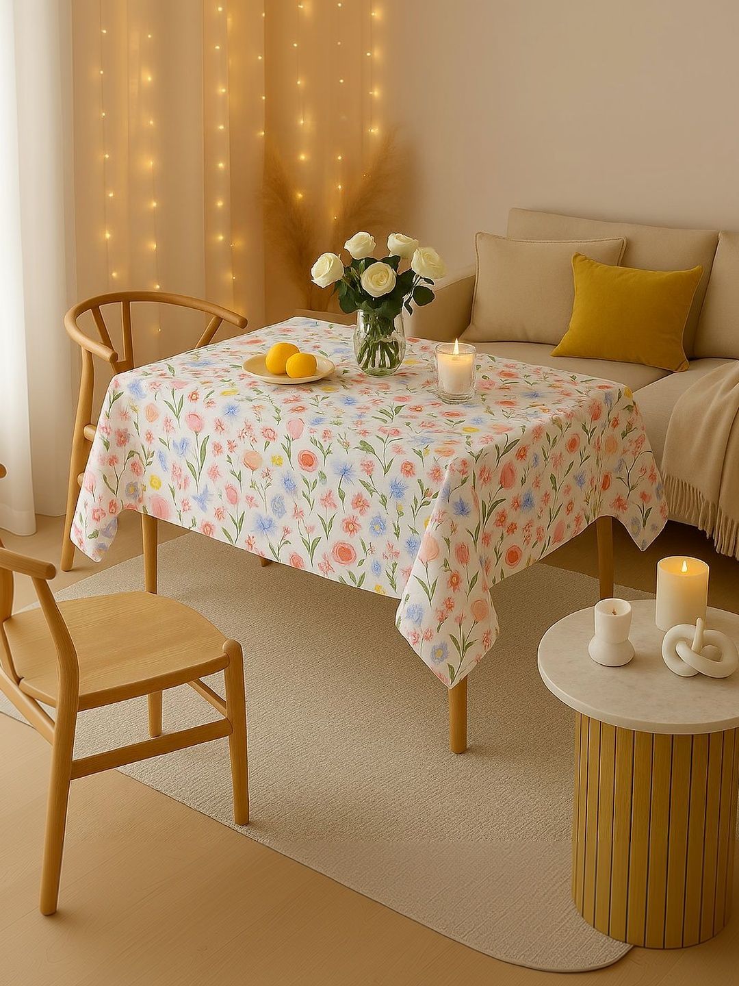 THROWPILLOW Multicoloured Floral Anti-Slip 6-Seater Table Cover with Embellished details-picture-9