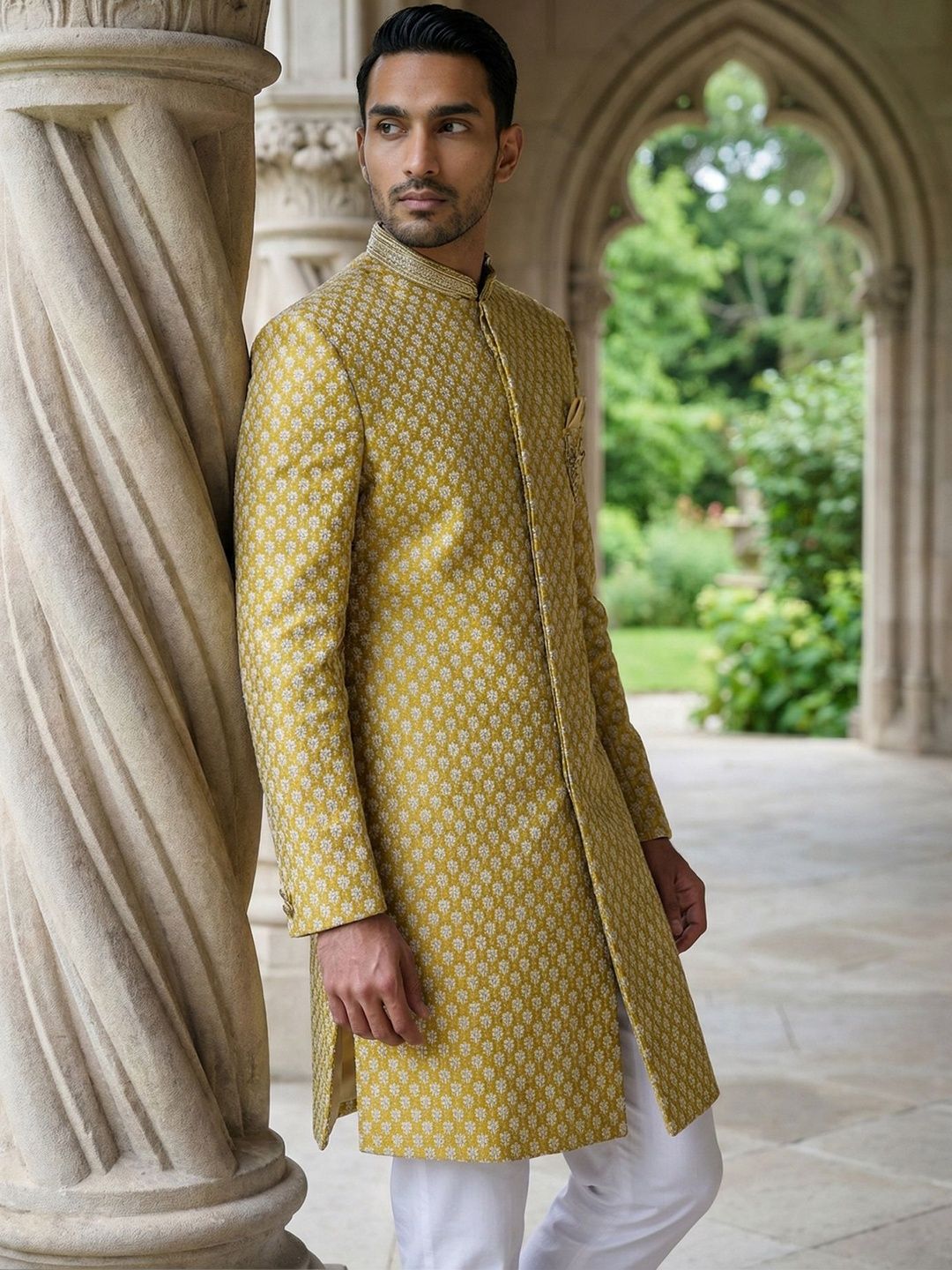 Jompers Printed Mandarin Collar Sherwani-picture-23
