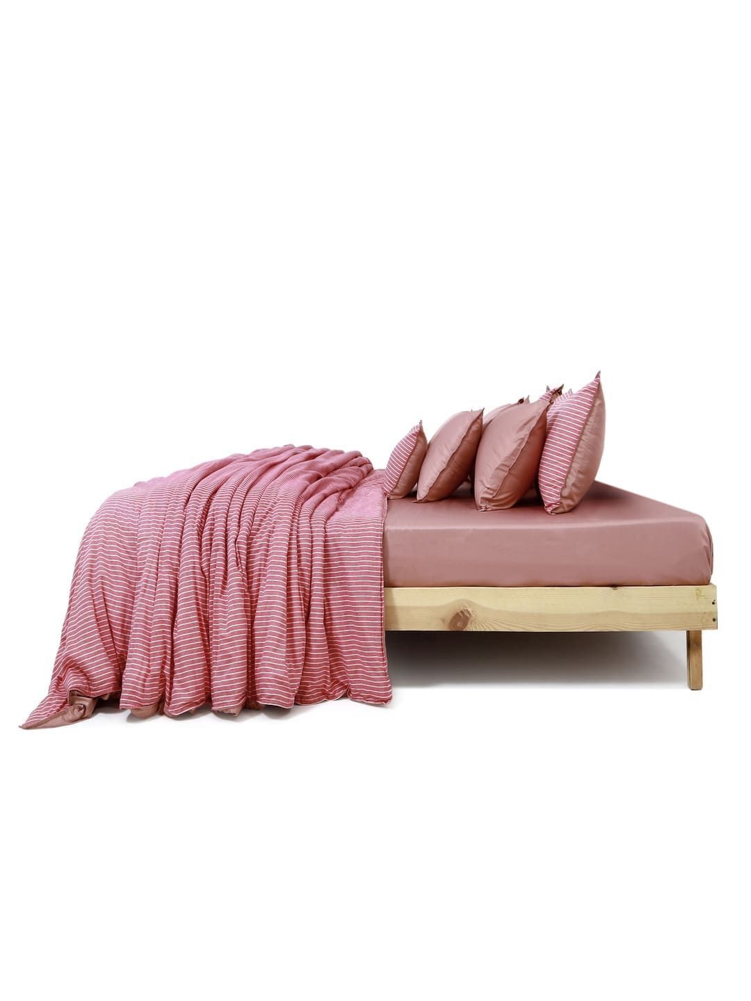 Zarf Pink & Red Striped Cotton 9 Piece Double King Superfine Bedding Set-image-12