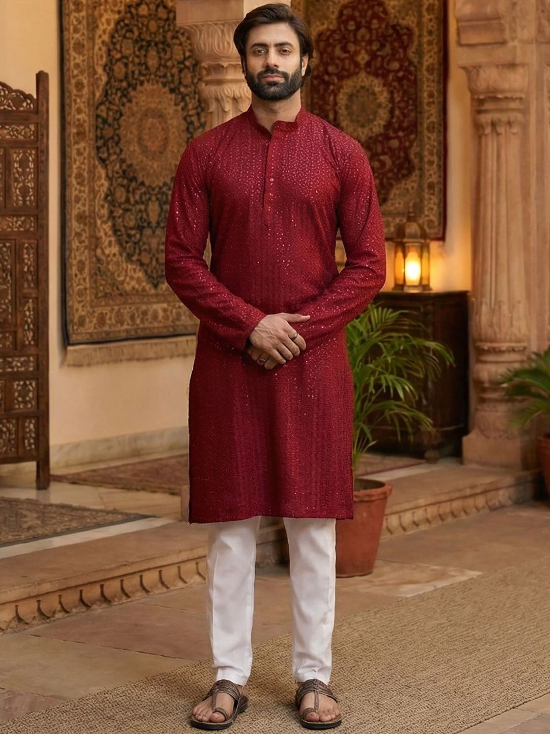 RANGRAAG Men Geometric Embroidered Kurta-picture-16