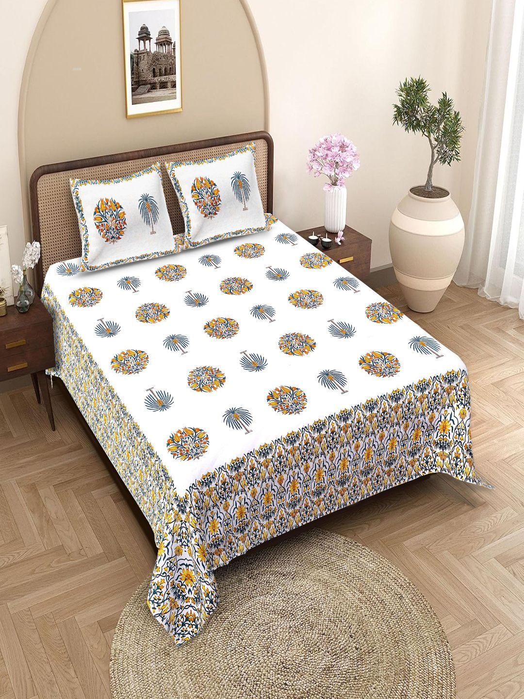 BED-SHEET.COM White Floral Bedsheet with 2 Pillow Covers-image-6