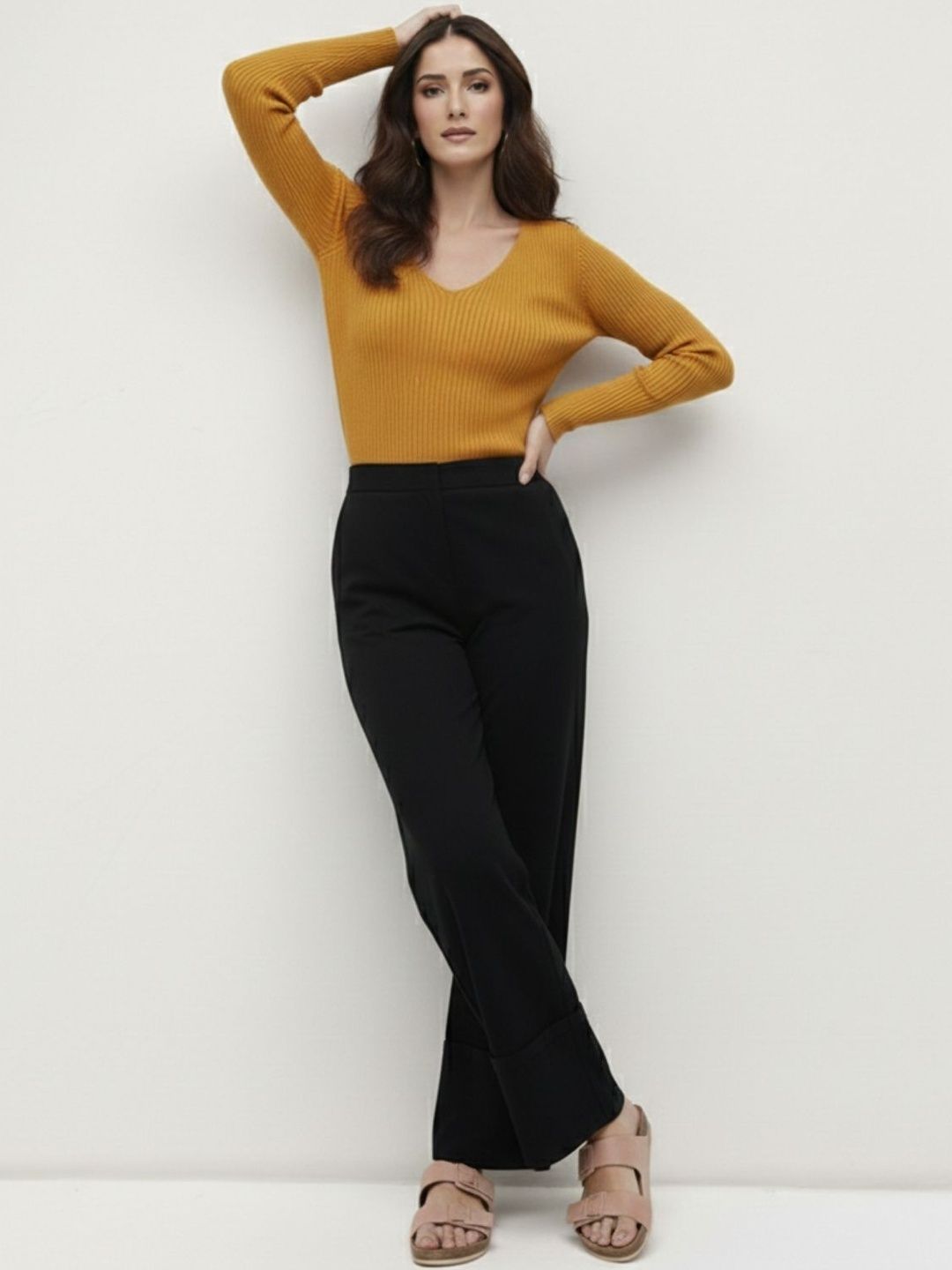 The Roadster Lifestyle Co Ribbed Cotton V-Neck Tops-image-40