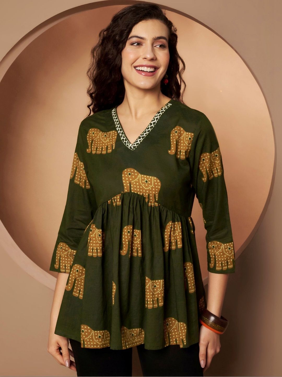 AKSHADEEP Women's Green Cotton Printed Tunic-picture-16