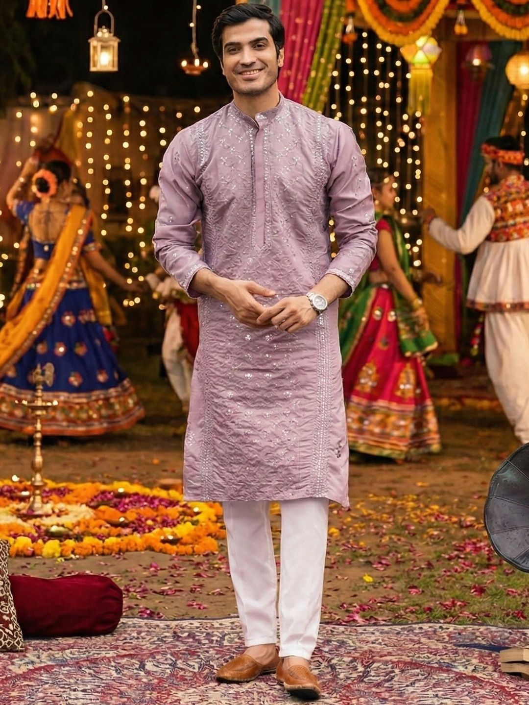 RANGRAAG Men Ethnic Motifs Printed Thread Work Anarkali Kurta