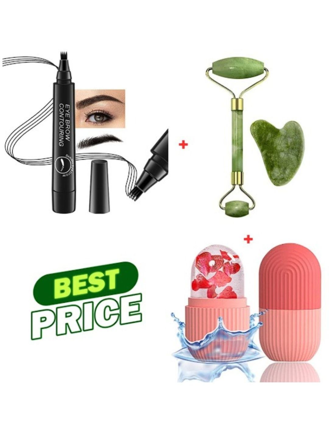 Sygile Set Of 3 3D Face Roller With Jade Roller & Eyebrow Contouring-image-25