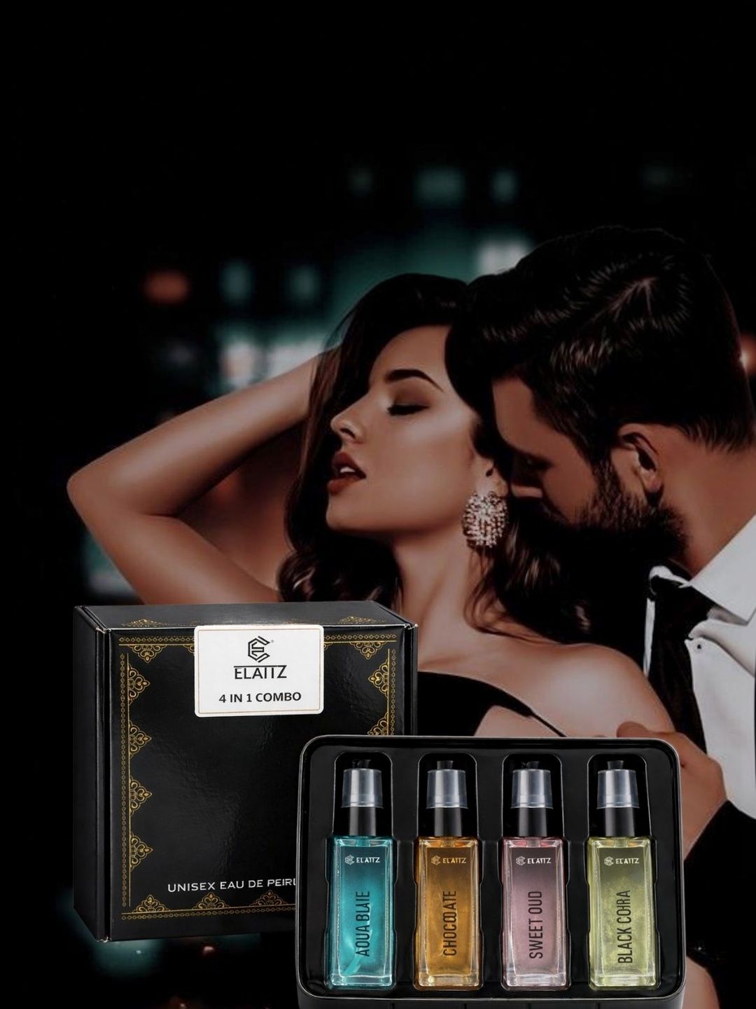 ELATIZ Adults-Unisex Set Of 4 Aqua Blue Chocolate Sweet Oud Black Cobra EDP-32 ml Each-image-5
