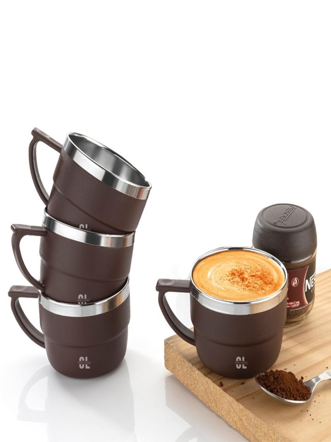 Craftlayout Brown Solid Stainless Steel Matte Cups Set of Cups and Mugs-image-15
