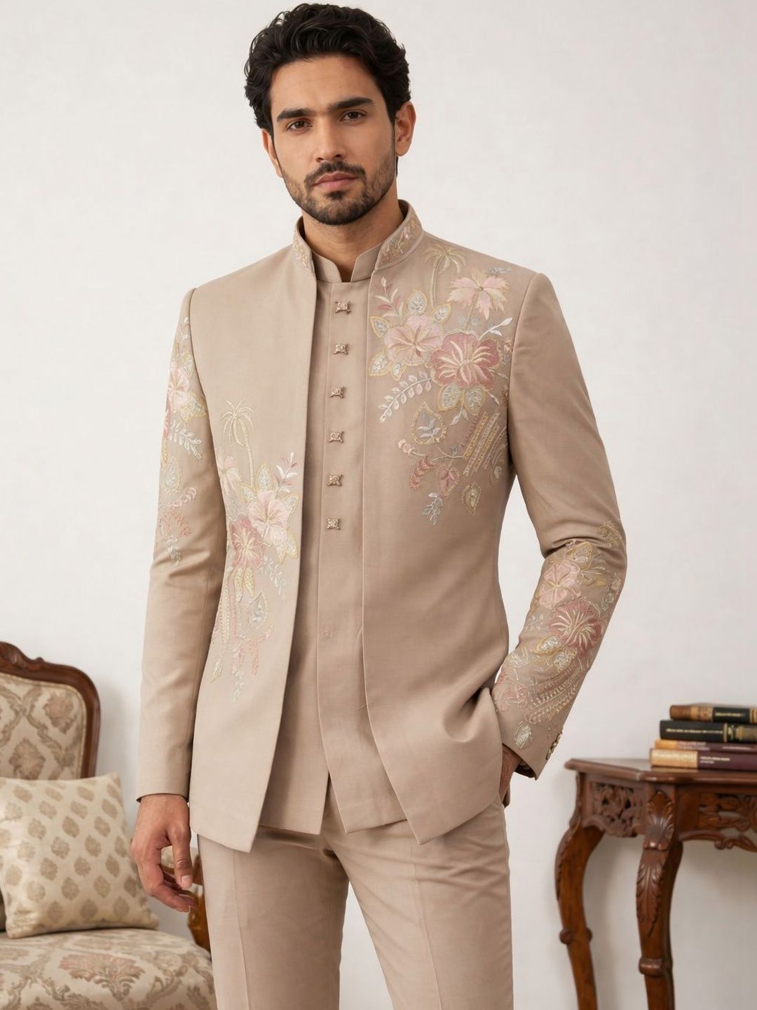 Jompers Embroidered Mandarin Collar Sherwani-picture-17