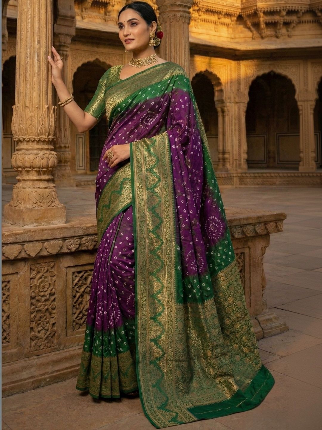 Anouk Mirage Bandhani Zari Silk Blend Handloom Saree-picture-29