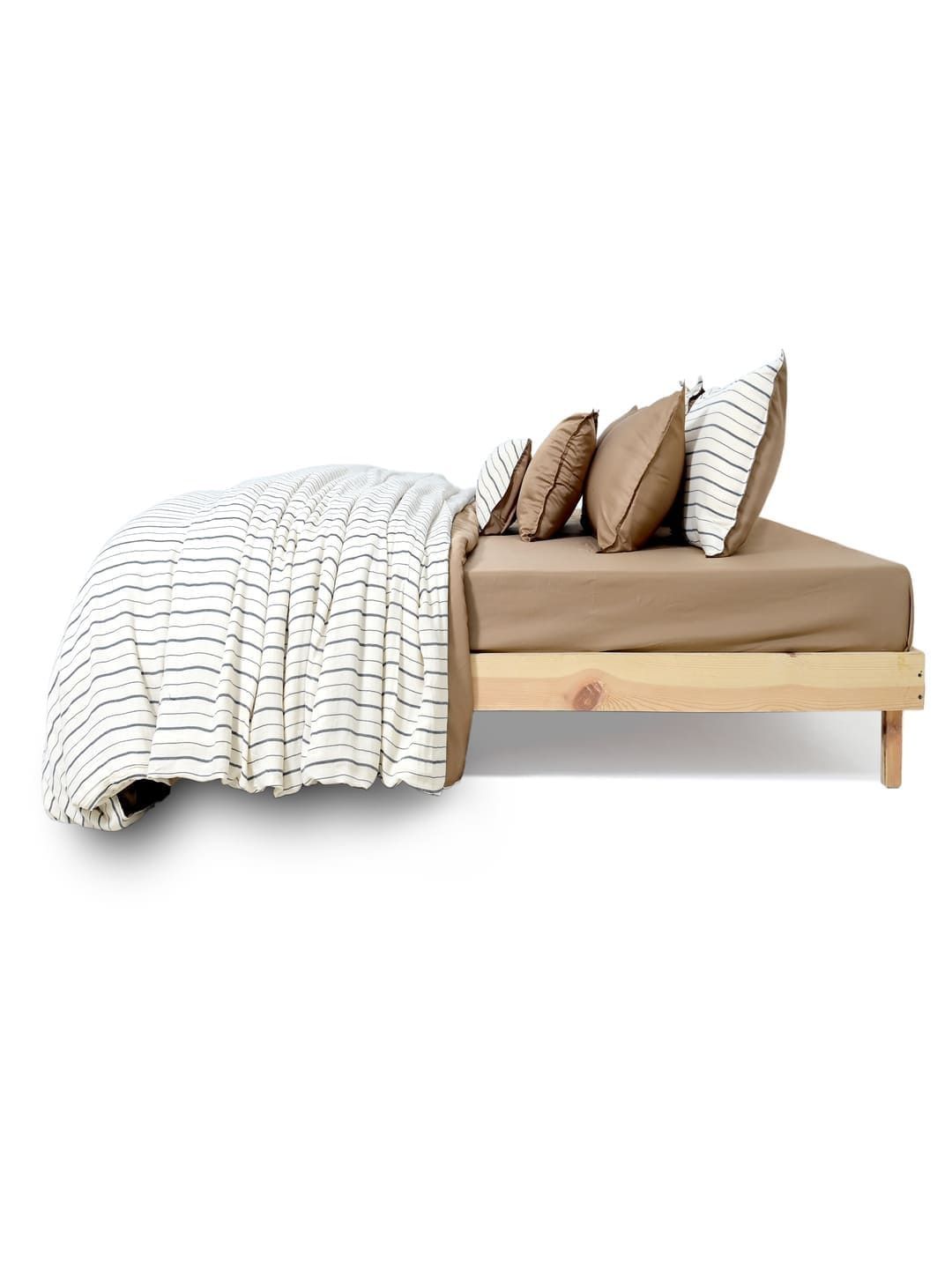 Zarf Cream-Coloured & Brown Striped Cotton 9 Piece Double King Superfine Bedding Set-picture-48