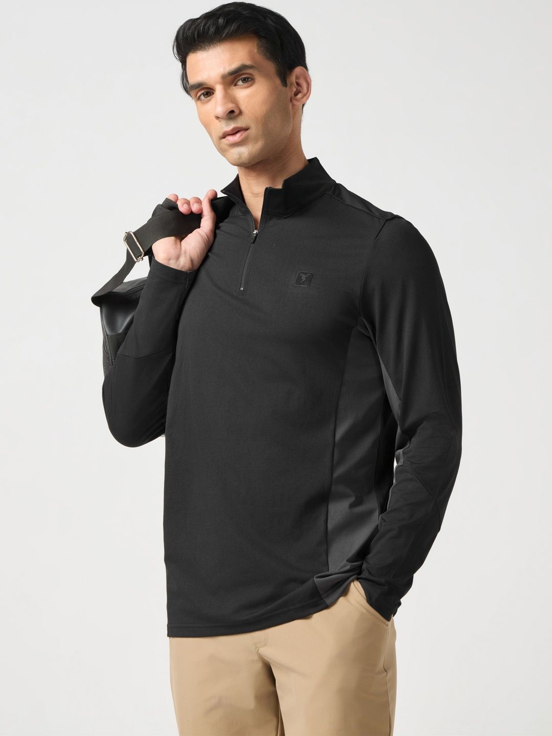 Technosport Men Brand Logo Colourblocked High Neck Slim Fit T-shirt