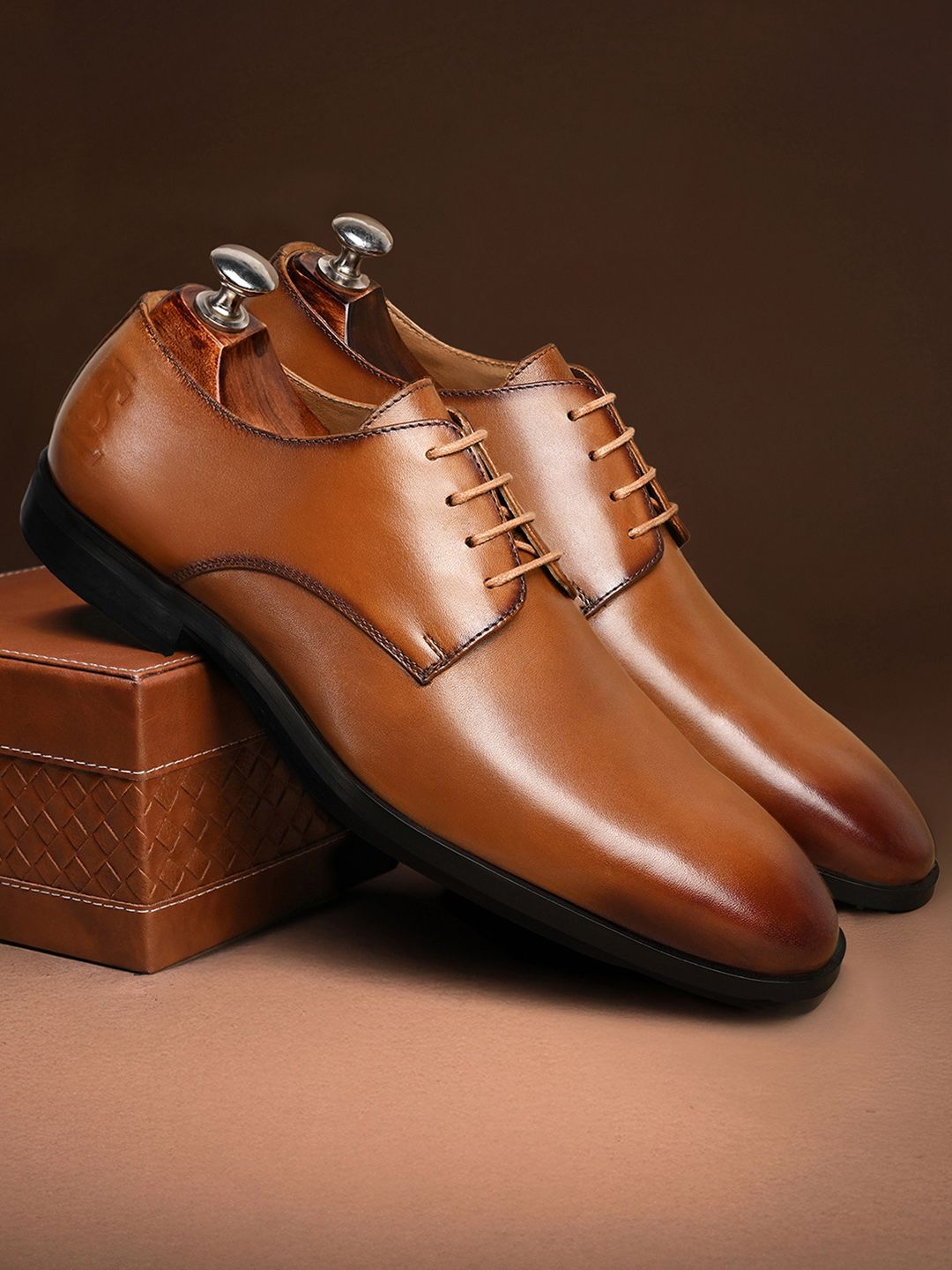 LOUIS STITCH Russet Tan Italian Crust Leather Formal Derbys-picture-10