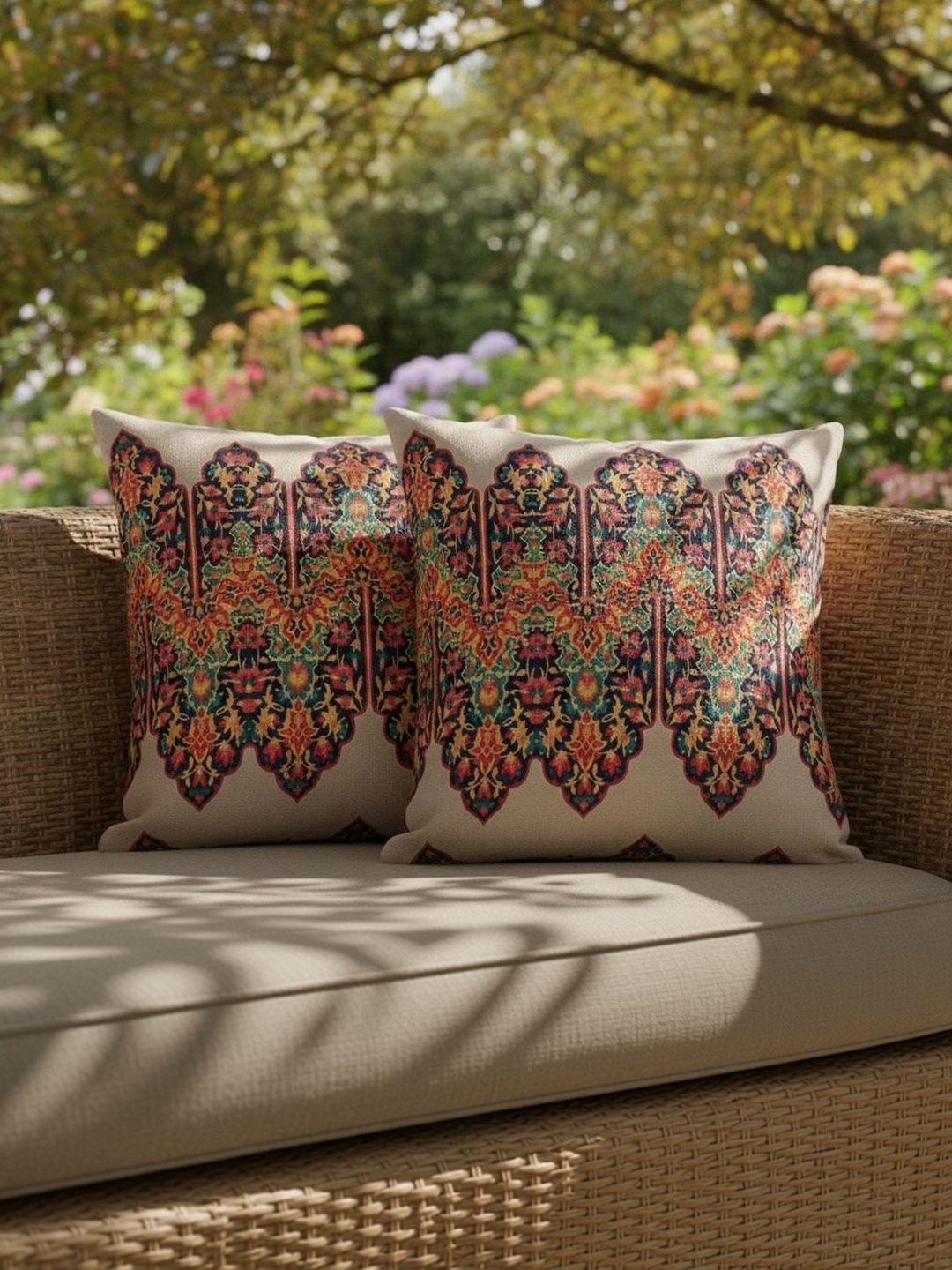 Aura Multicoloured Set of 2 Ethnic Motifs Square Cushion Covers