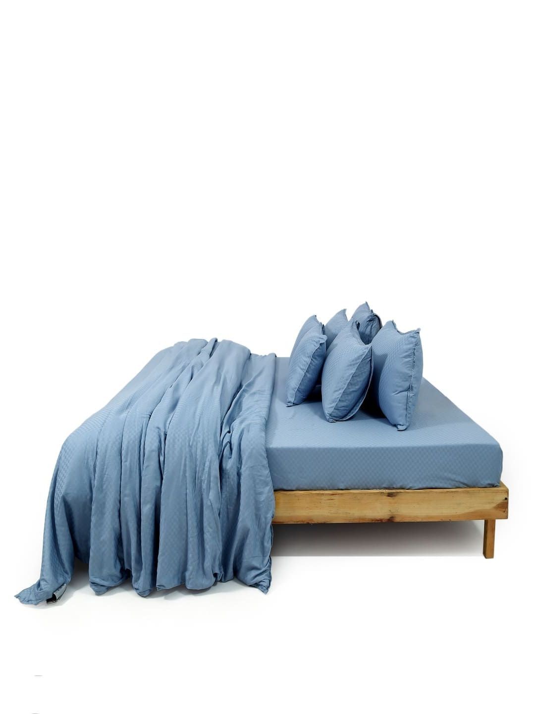 Zarf Blue Checked Egyptian Cotton 6 Piece Double King Superfine Bedding Set-picture-32