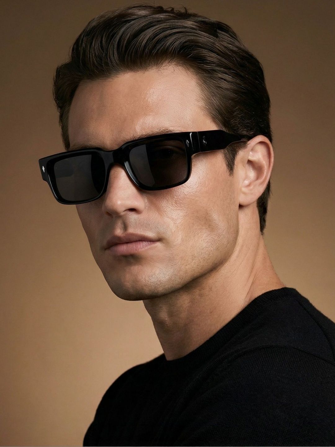 CROWNCHI Men Black Lens & Black Square Sunglasses with-image-46