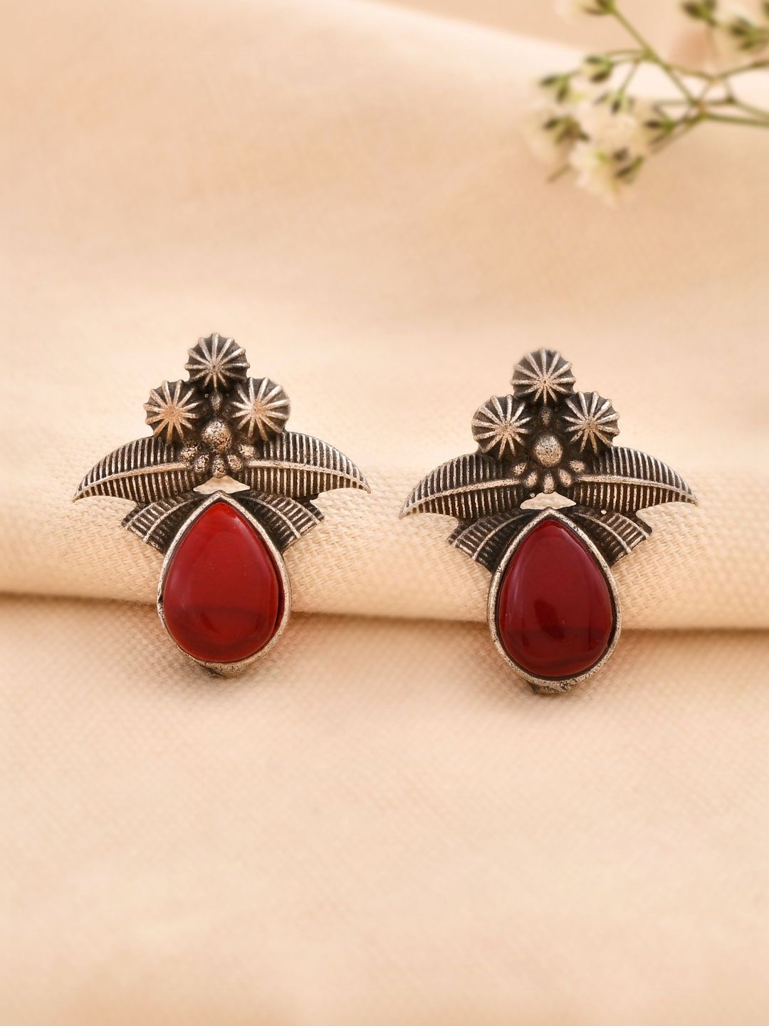 Sangria Silver-Plated & Kundan Studded Studs-picture-37