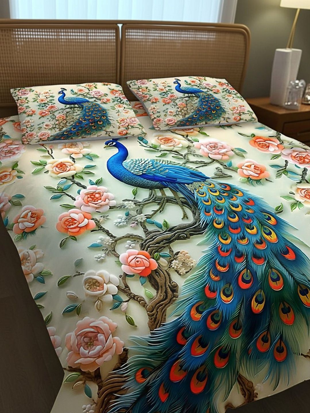 Myntra Elegant Homes Multicoloured Floral 144 TC King Bedsheet with 2 Pillow Covers-picture-27