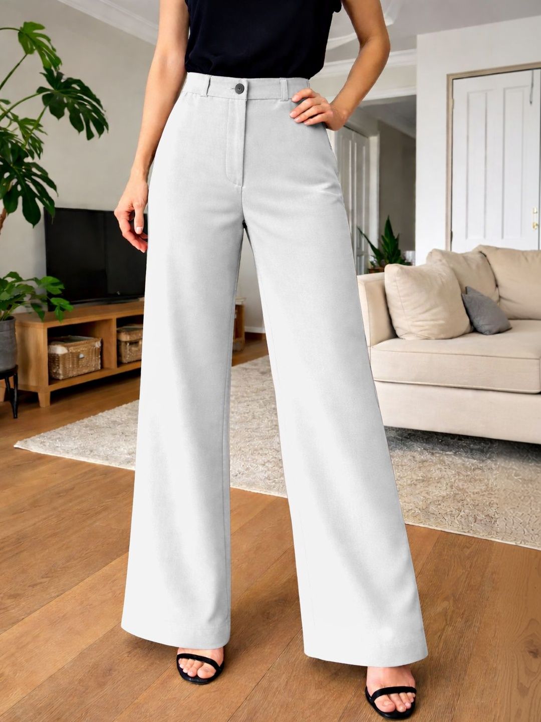KERI PERRY Women Relaxed Straight Leg Straight Fit High-Rise Non Iron Trousers-picture-49