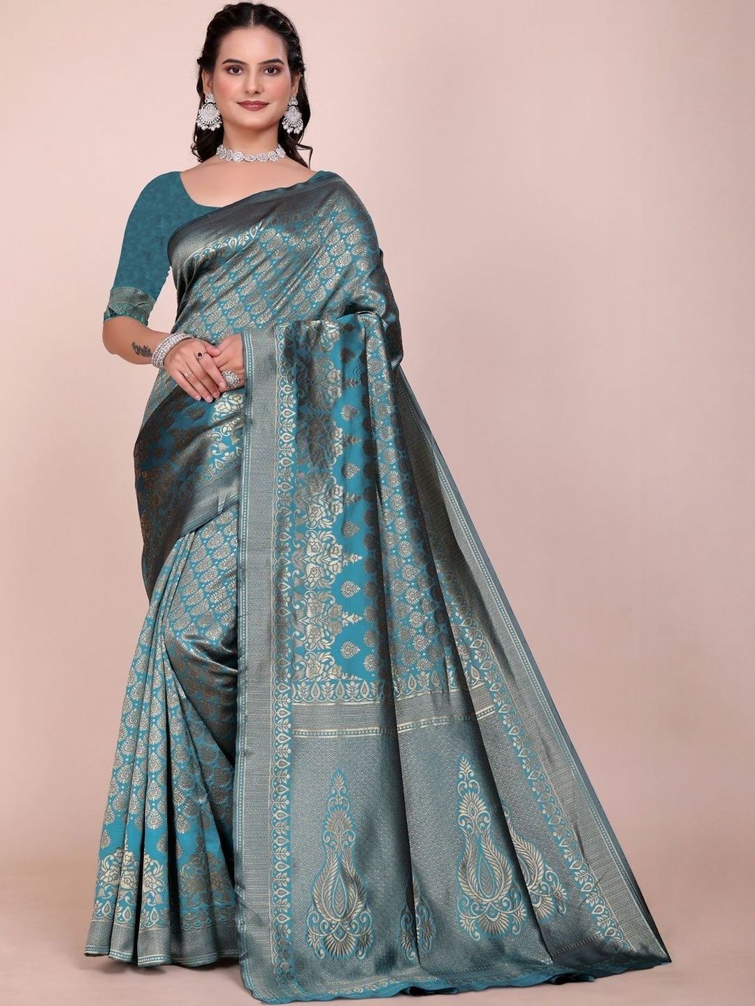 Varutex Woven Design Zari Silk Blend Banarasi Saree-picture-32