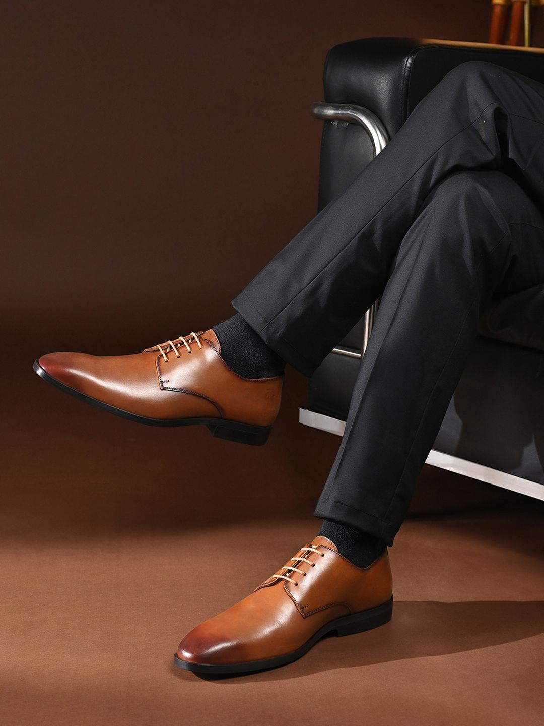 LOUIS STITCH Russet Tan Italian Crust Leather Formal Derbys-image-22