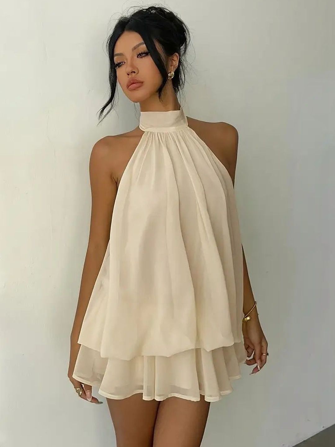 StyleCast x Revolte Tie-Up Neck A-Line Mini Dress-picture-49
