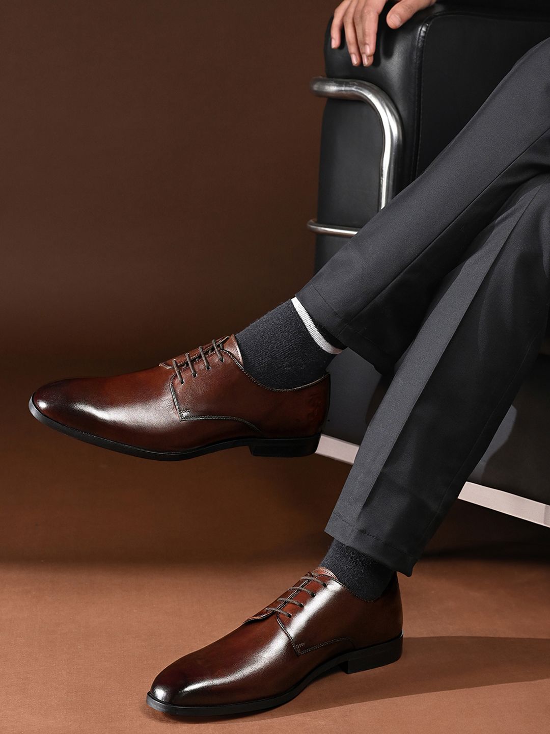 LOUIS STITCH Brunette Brown Italian Crust Leather Formal Derbys-picture-55