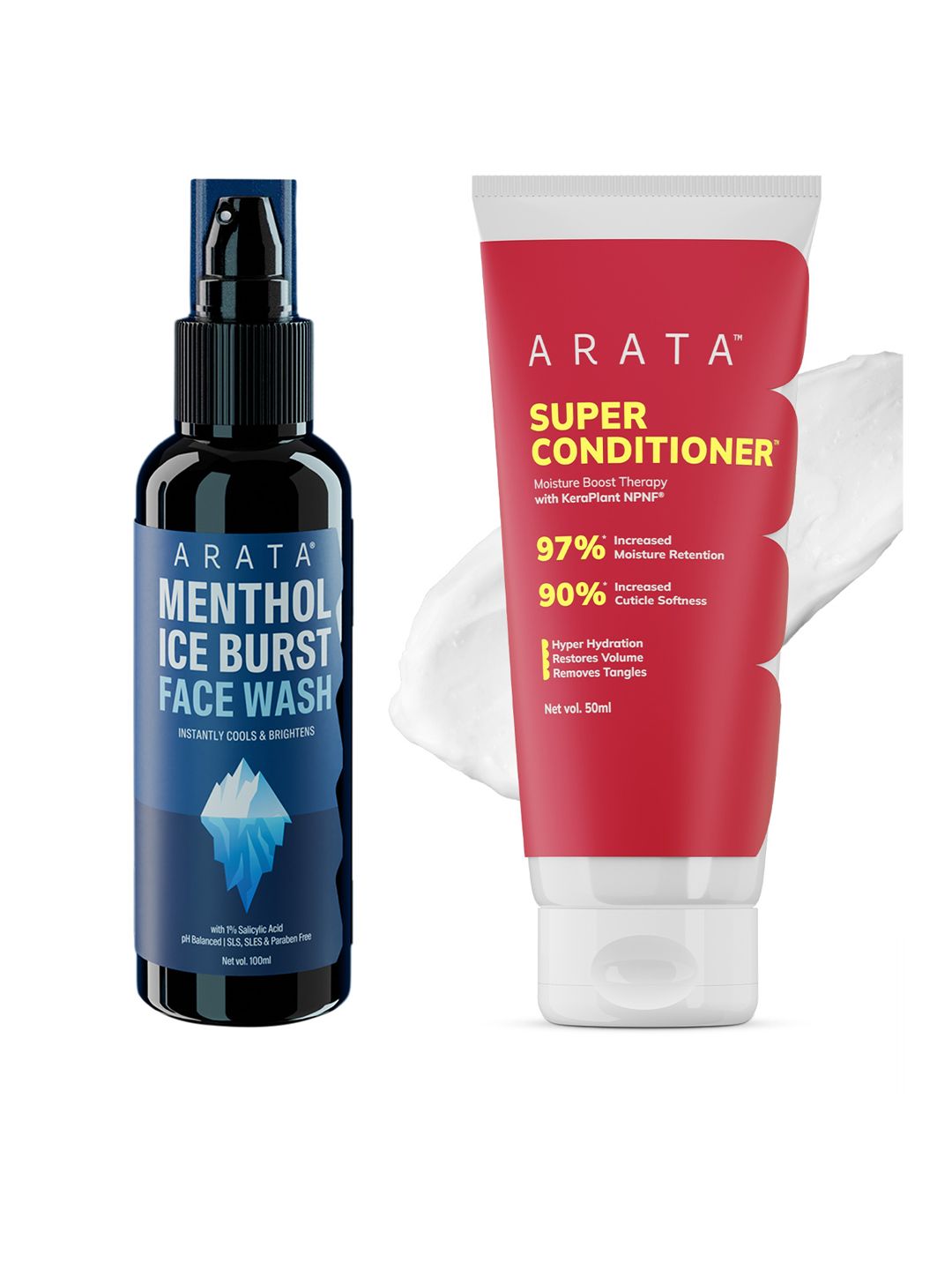 ARATA Set of Menthol Ice Burst Face Wash 100ml & Moisturizing Super Conditioner 50ml-image-43