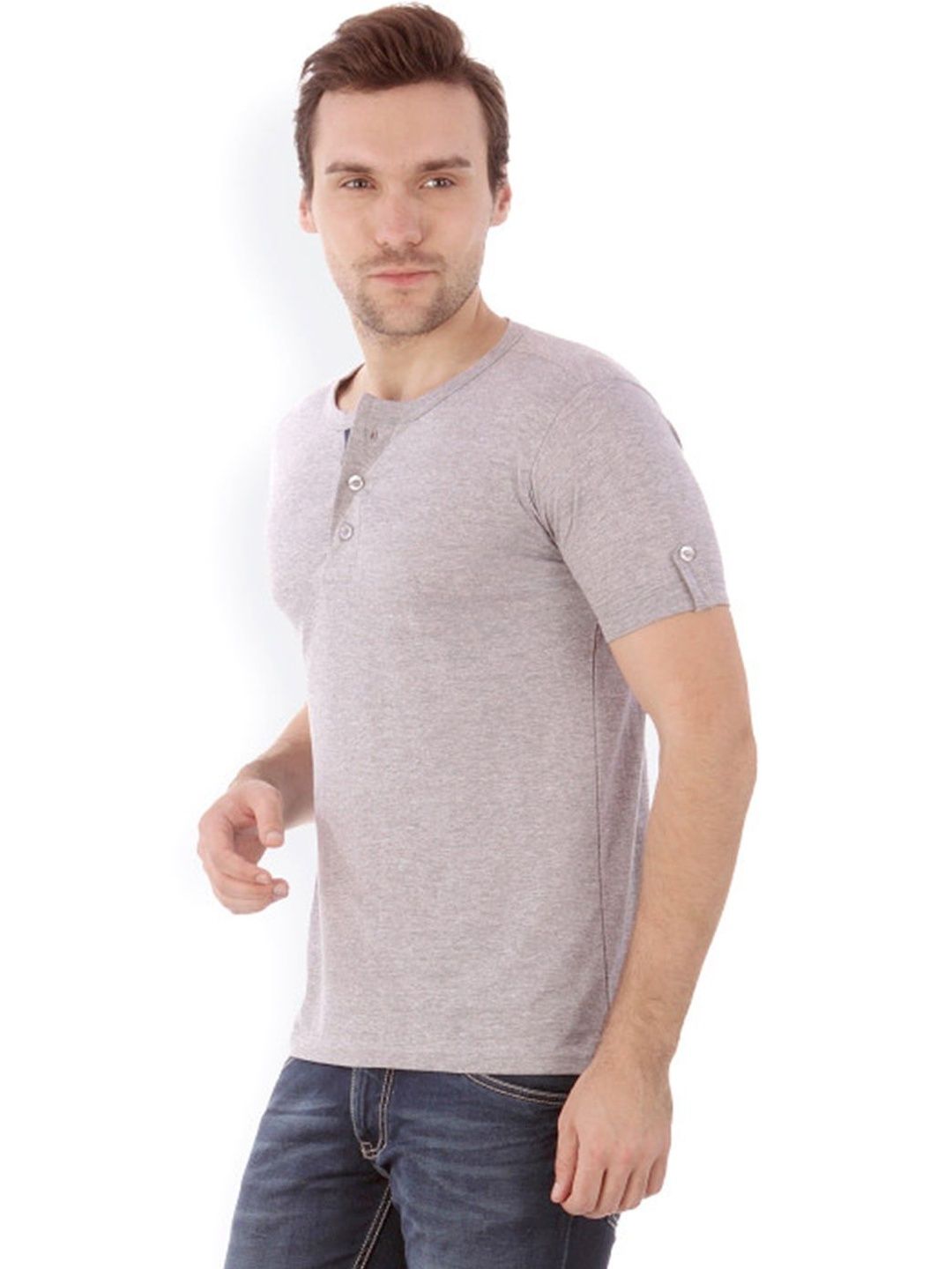 Campus Sutra Men Henley Neck Roll-Up Sleeves Pockets T-shirt-image-32