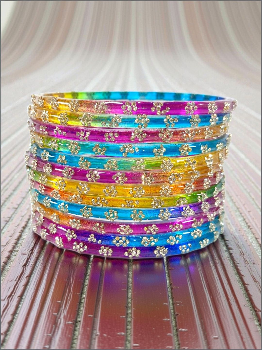 Jams Set of 12 Zircon-Studded Glass Stylish Kashmiri Bangles