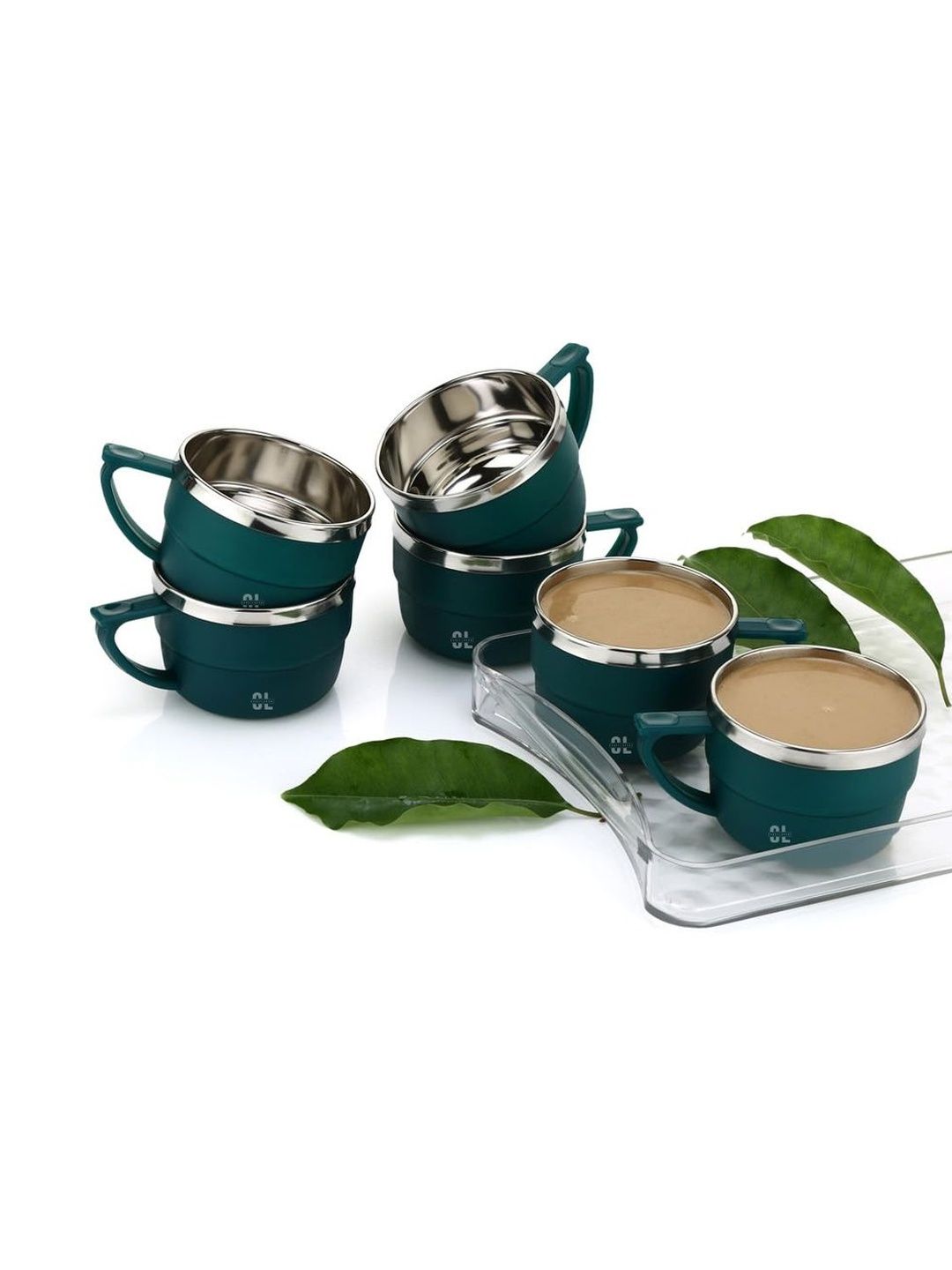 Craftlayout Green Solid Stainless Steel Matte Cups Set of Cups and Mugs-image-40