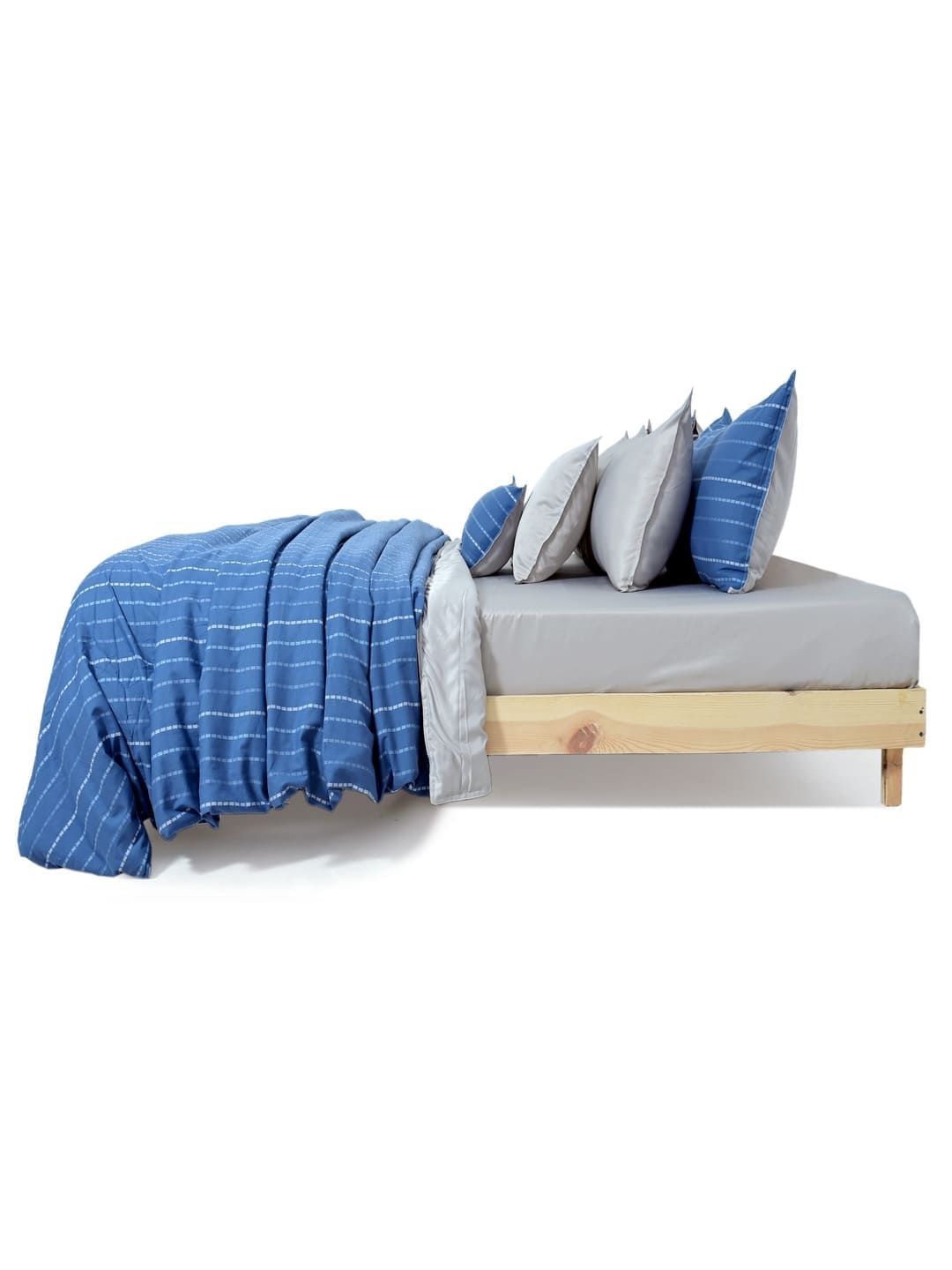 Zarf Blue & Grey Striped Cotton 9 Piece Double King Superfine Bedding Set-picture-50