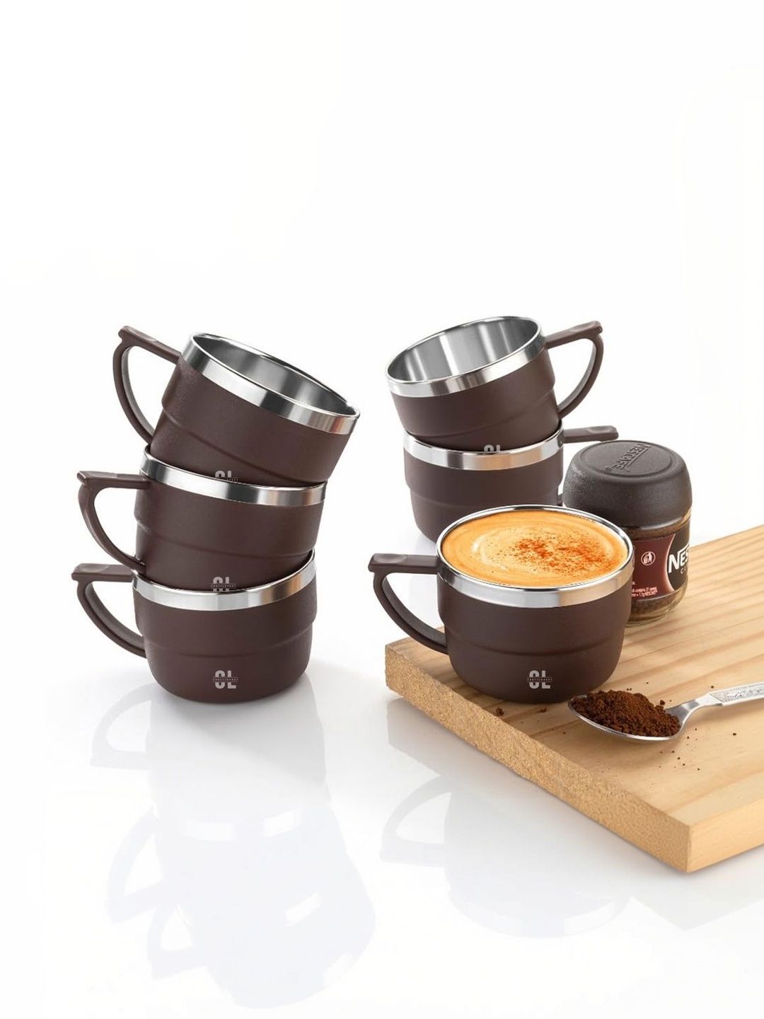 Craftlayout Brown Solid Stainless Steel Matte Cups Set of Cups and Mugs-image-25