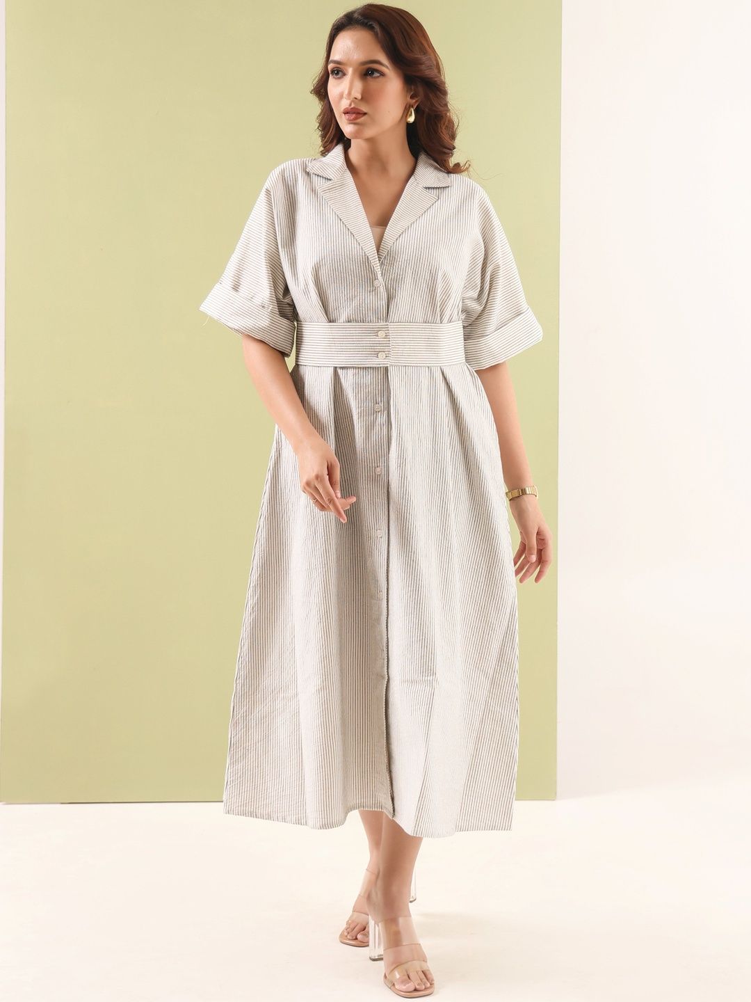 SUGNAA Striped Shirt Striped Midi Dress-picture-8