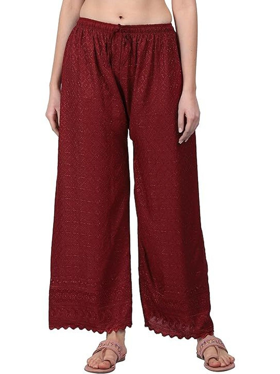 Thrifty Thread Women Ethnic Motifs Embroidered Knitted Ethnic Palazzos-picture-23