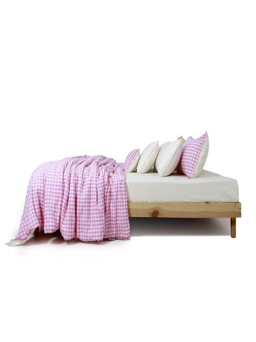 Zarf Pink & White Checked Cotton 9 Piece Double King Superfine Bedding Set-picture-44