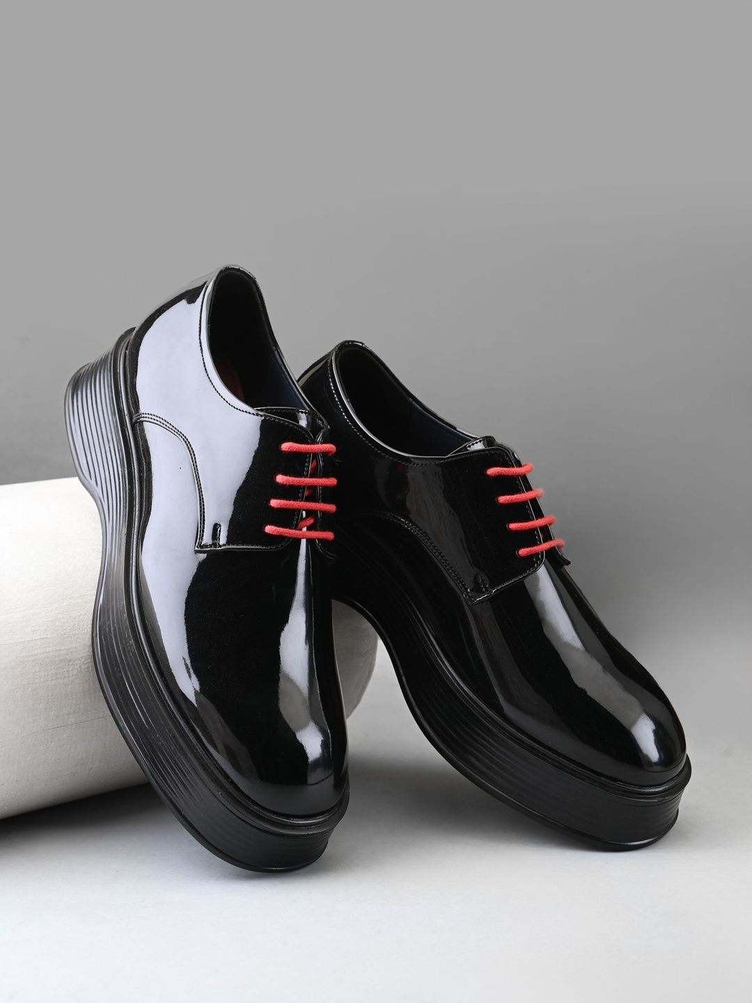House of Pataudi Men Synthetic Patent Round Toe Lace-Ups Formal Oxfords-picture-26