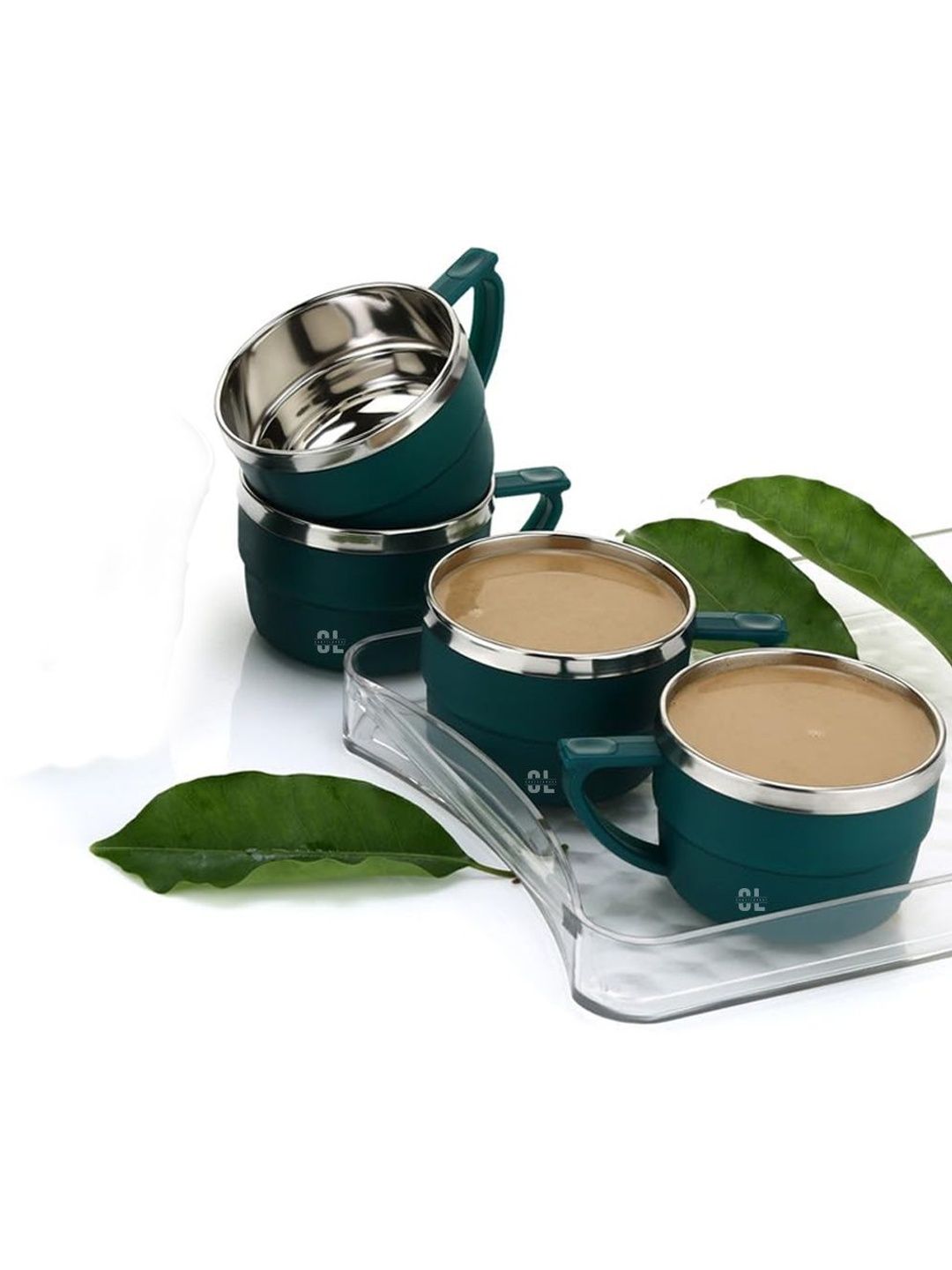 Craftlayout Green Solid Stainless Steel Glossy Cups Set of Cups and Mugs-image-39