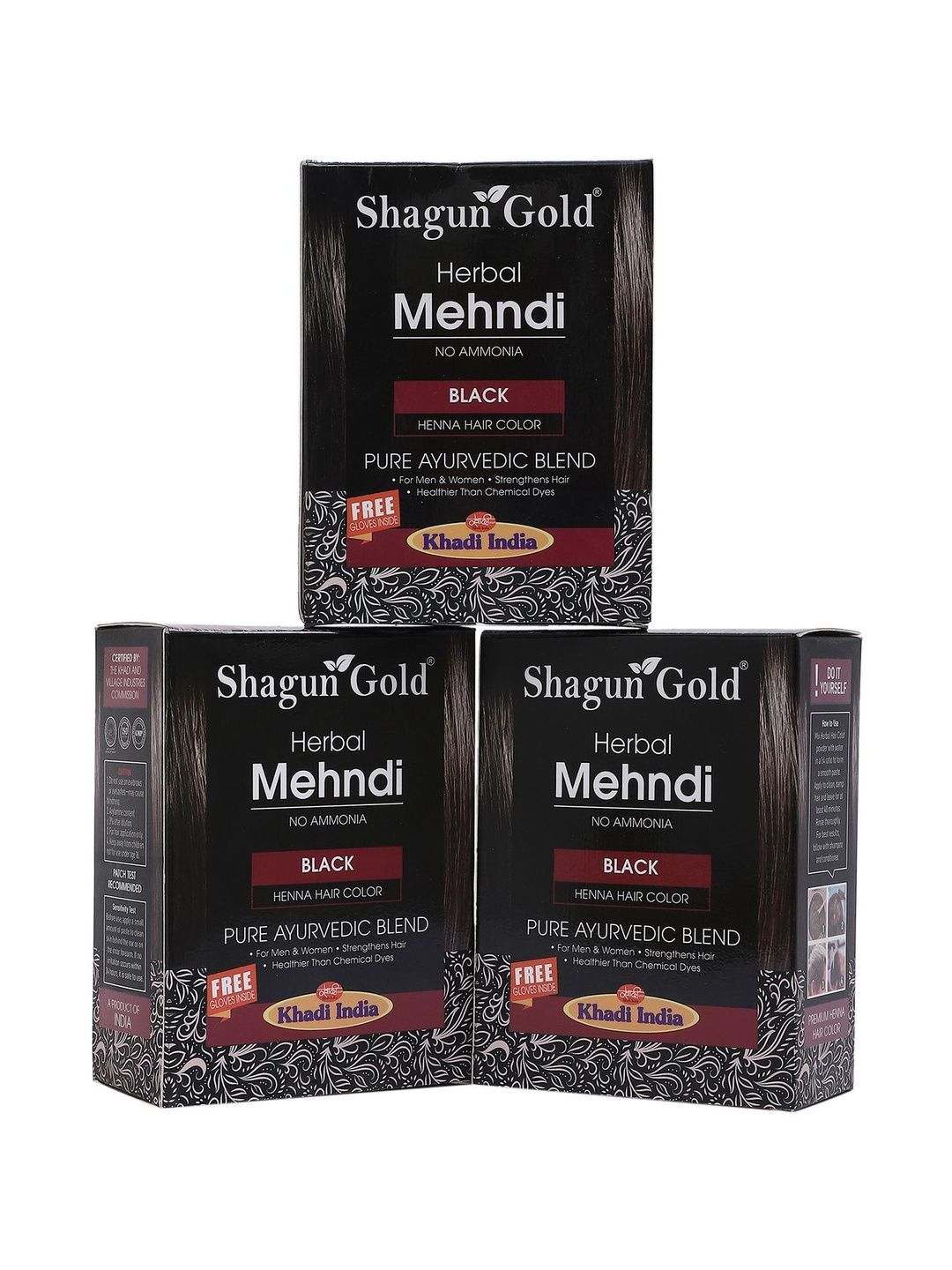 SHAGUNGOLD Set Of 3 Herbal Henna Hair Color - 60 g Each - Black-picture-51