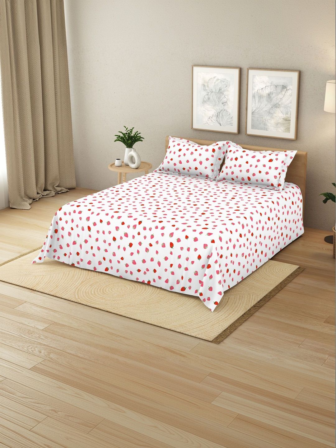 Himeya White Conversational 180 TC King Bedsheet with 2 Pillow Covers-image-24