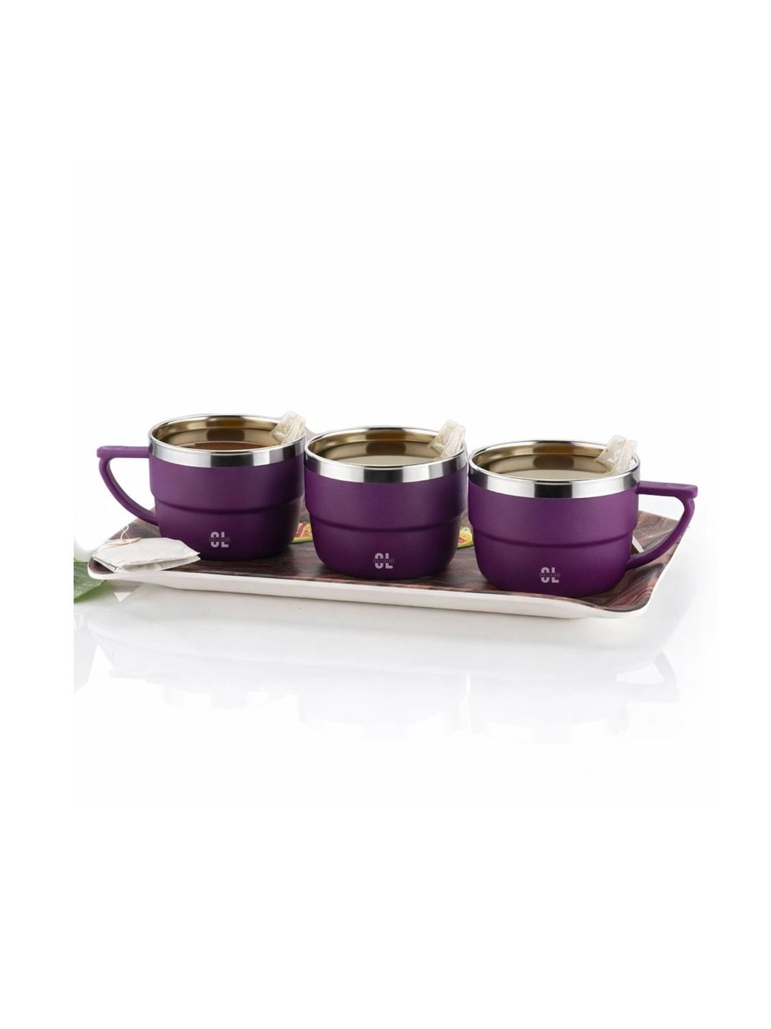Craftlayout Purple Solid Stainless Steel Matte Cups Set of Cups and Mugs-image-44