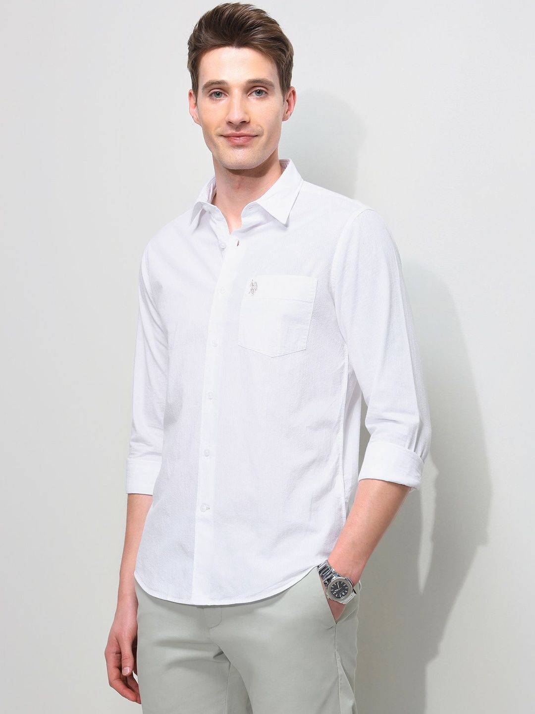 U.S. Polo Assn. Men's Seersucker Regular Fit Textured Shirt-image-15