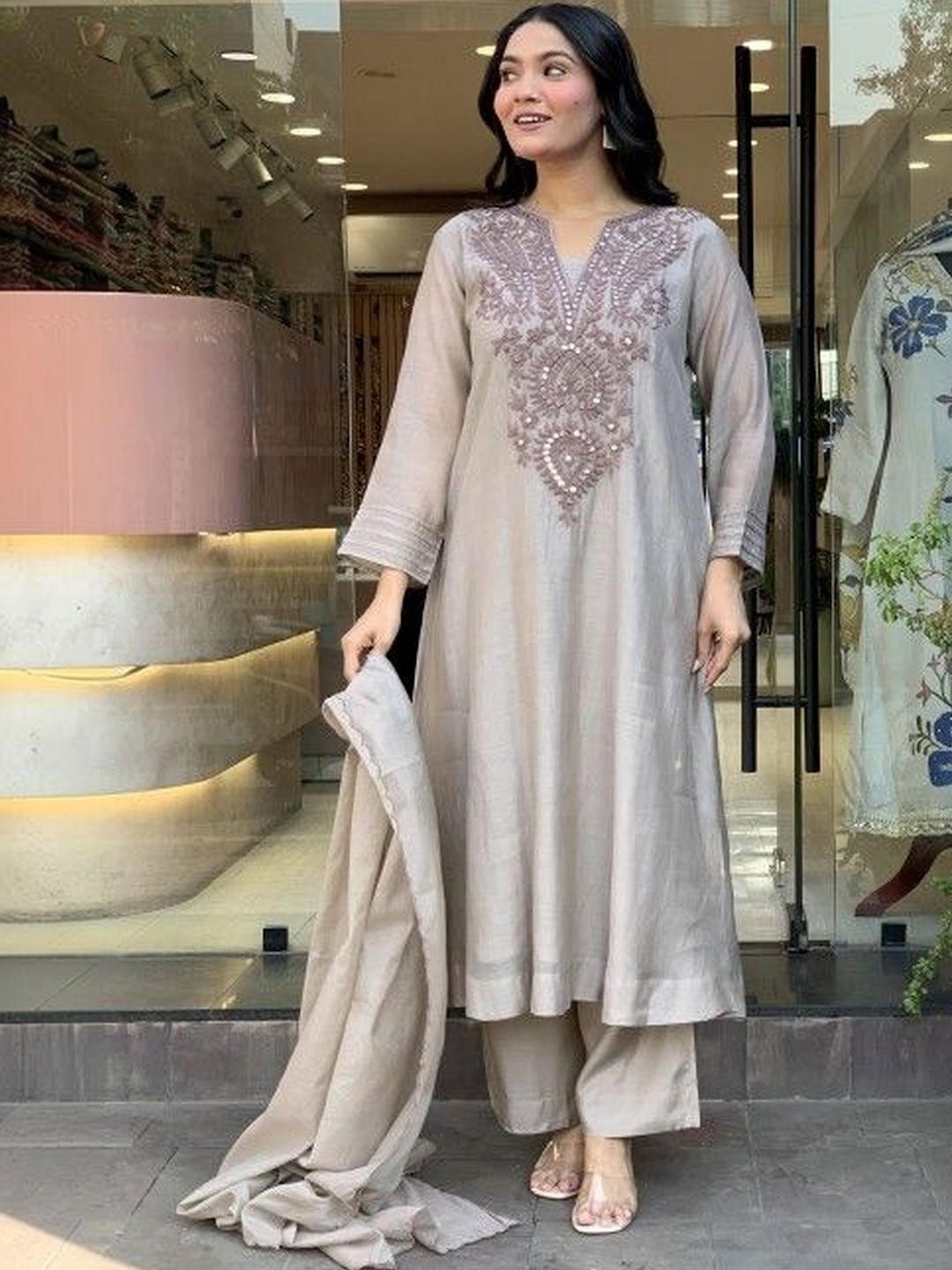 SATANI ENTERPRISE Women Ethnic Motifs Embroidered Regular Sequinned Kurta with Palazzos & With Dupatta-picture-43