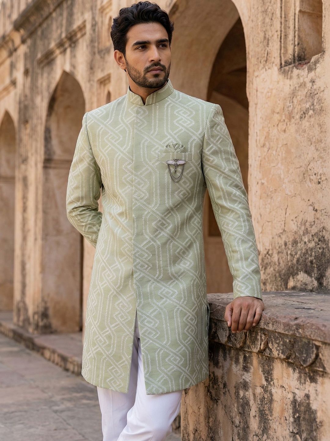 Jompers Printed Mandarin Collar Sherwani-picture-32