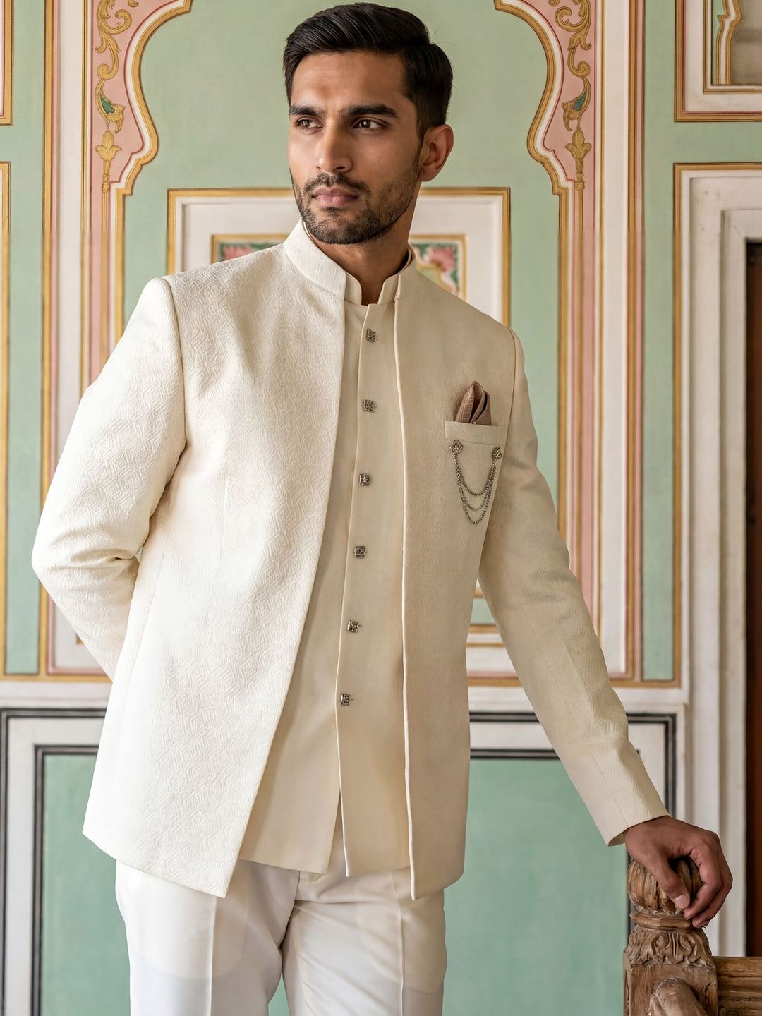 Jompers Embroidered Mandarin Collar Sherwani