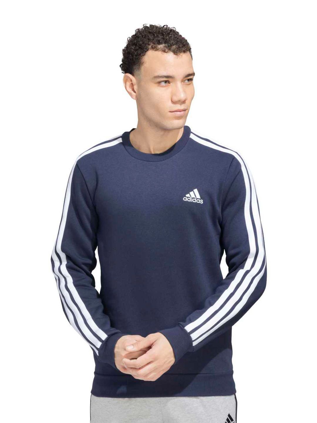 ADIDAS Essentials Men Cotton Stripes Round Neck Pullover Sweatshirt-image-3