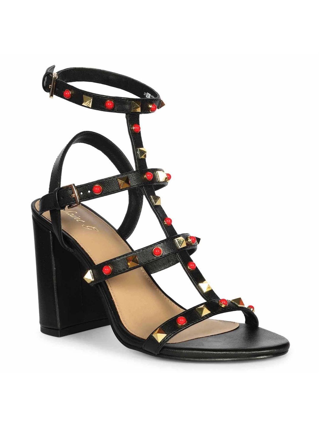 Saint G Embellished Leather Party Block Sandals-picture-15