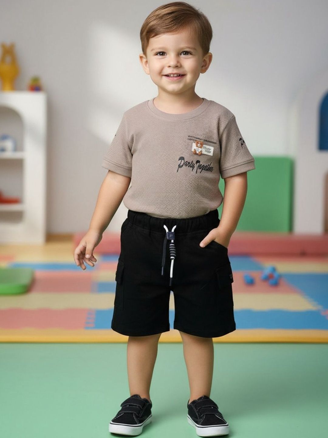 V-Mart Boys Printed Knit-denim Round Neck Baba Suit Clothing Set