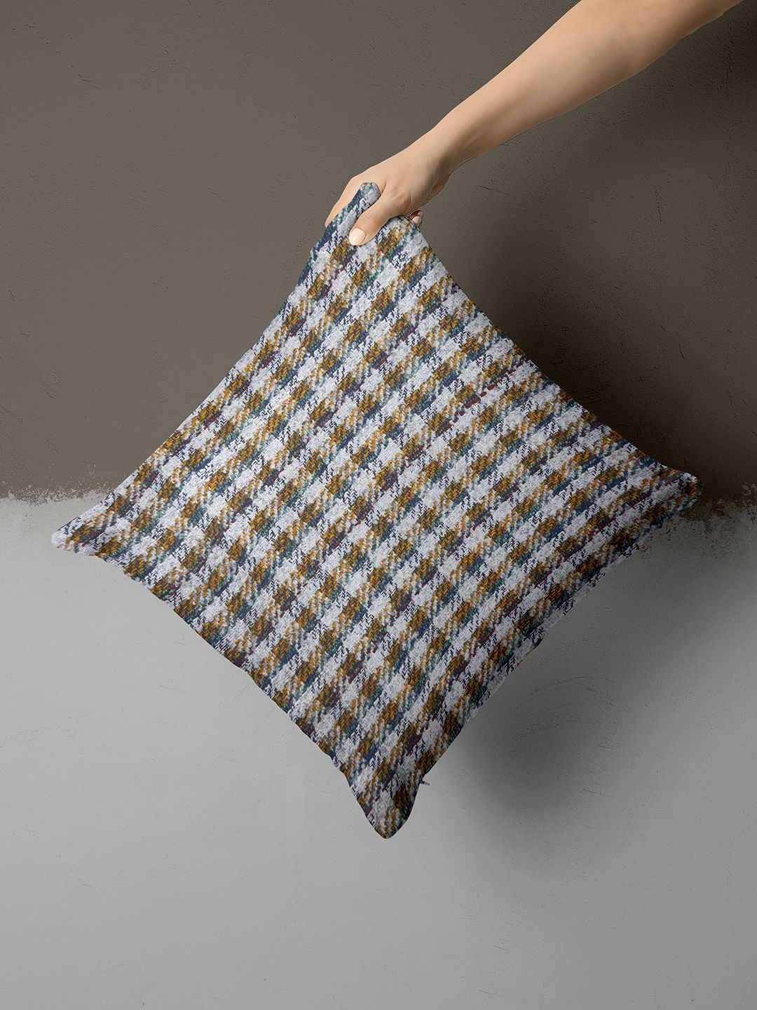 BIANCA White & Multicoloured Checked Square Cushion Covers-image-38