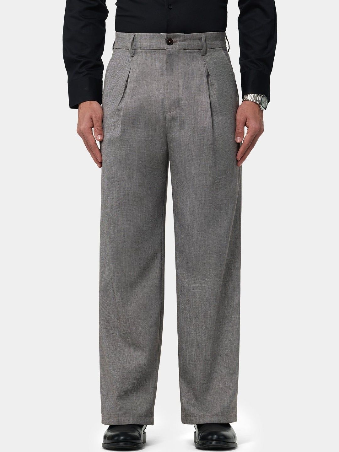 VAHRO Men Textured Relaxed Pleated Trousers-picture-11